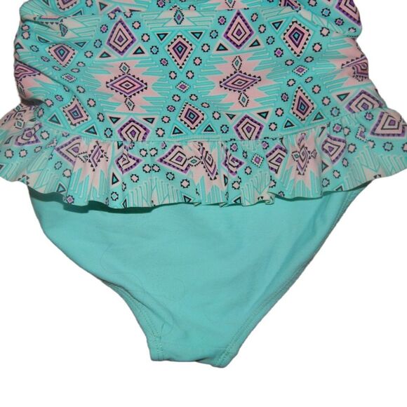 WONDER NATION girl's medium 7/8 aqua mint one piece tribal swimsuit - Picture 8 of 12